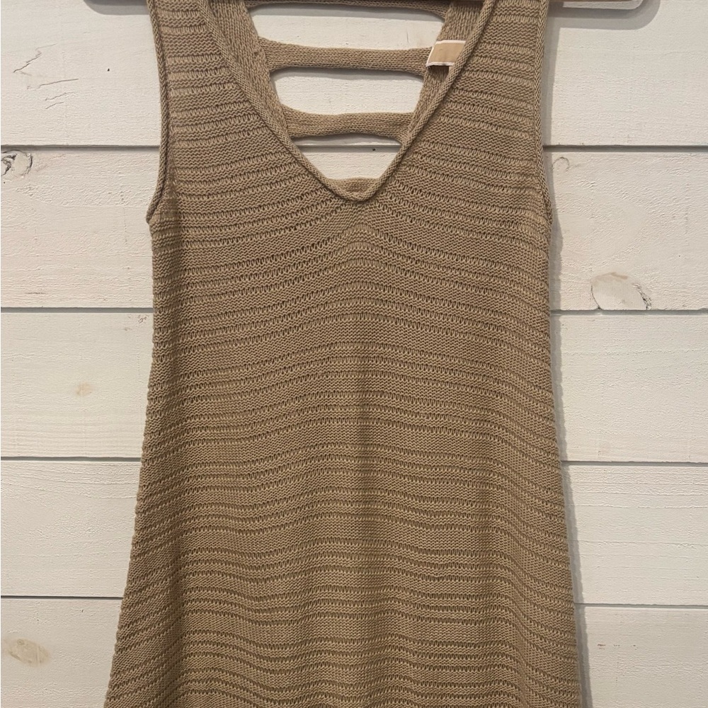 Michael Kors Tan Ribbed Cut Out Sleeveless cover up - Picture 2 of 10